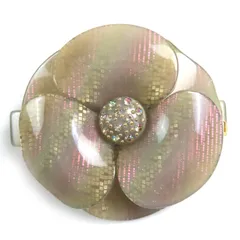 極美品△ALEXANDRE DE PARIS アレクサンドル ドゥ パリ スワロフスキー クリスタル カメリア 髪留め バレッタ グレージュ ピンク系 フランス製 レディース