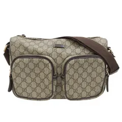 美品 グッチ GUCCI 現行タグ 246881 520981 GGスプリーム レザー ショルダー クロスボディ メッセンジャーバッグ 茶 GLD メンズ レディース 旅