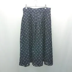 ◇ 組曲 クミキョク 花柄 バックウエストゴム タック ひざ丈 フレア スカート サイズ7 ネイビー レディース E  【1308290064740】