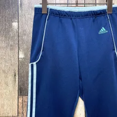 《激レア》アディダス adidas 紺☆トラックパンツ L 刺繍ロゴ デカロゴ ビッグロゴ ロゴタグ パフォーマンス スリーストライプ climalite クライマライト ネイビー hs