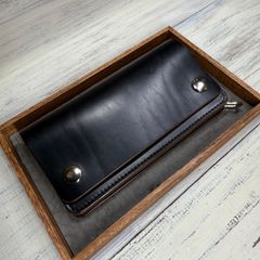 【トラッカーウォレット ロング】 2層 クロムエクセル ブラック茶芯 シルバー