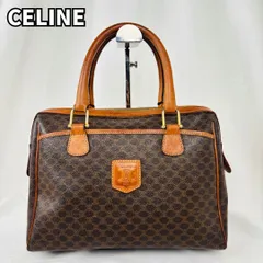 【品格と遊び心の共鳴✨】　CELINE　セリーヌ　ハンドバッグ ミニボストン マカダム柄 トリオンフ ロゴ レザー　ブラウン