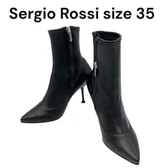 ◆■ セルジオロッシ Sergio Rossi ショート ヒール ブーツ 黒 本革・リアルレザー 35 22.5cm前後 レディース S5V170