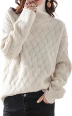 ONE UMB(ワン アンブ) ハイネックセーター レディース タートルネック ニット トップス 大きいサイズ ゆったり カットソー(ホワイト,  L)