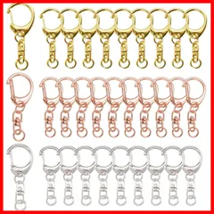 【特売】YFFSFDC キーホルダー金具3色30個入り回転カン付き ハンドメイド キーリング アクセサリー DIY 手芸用品 パーツ ゴールドシルバーローズゴールド