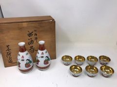 ◆保管品 九谷 七福神 酒器 徳利 お猪口 金色 共箱 箱付き 劣化あり◆9180★