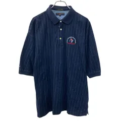 TOMMY HILFIGER 半袖 ストライプ ポロシャツ XL ネイビー トミーフィルフィガー ゴルフウェア 古着卸 アメリカ仕入 a708-5452