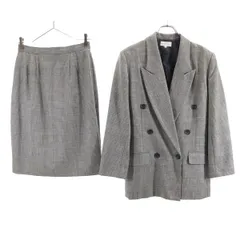 ウールブレンド セットアップ グレンチェック スカートスーツ 11 グレー系  バックジップ レディース 【中古】  【230903】