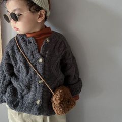 キッズざっくりニットグレー　セーター　韓国子供服　カーディガン