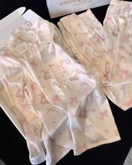 クマとリボンのプリントパジャマセット　パジャマ　レディース　Ｌサイズ　春夏用 長袖 上下セット