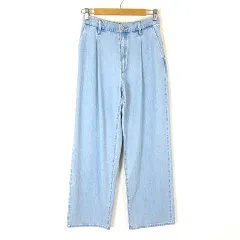 ユニクロ UNIQLO 24SS ドレープ デニム タック パンツ ジーンズ ワイド ストレート ウォッシュ加工 S ライトブルー
