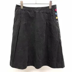 古着 ローラアシュレイ LAURA ASHLEY 細畝 コーデュロイ Aライン フレア スカート 飾りボタン 裏地付き 綿100% 11号 L チャコールグレー レディース