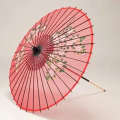 絹和傘 尺５寸（直径約85cm）手描き花柄 / 赤