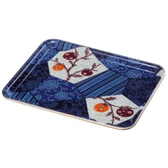 紀州塗り お盆 トレー 12寸 36.3cm 長手盆 柿 布貼 ノンスリップ すべり止め加工 洋風 和風 植物柄 おしゃれ トレイ おぼん 日本製