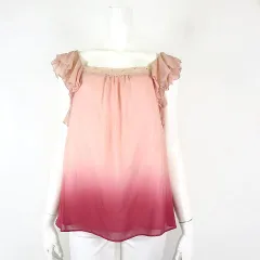 レベッカテイラー rebecca taylor ブラウス グラデーション シアー シフォン シルク ラインストーン プルオーバー ティアードフリル 半袖 M 2 ピンクベージュ 赤のサムネイル