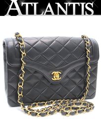 シャネル CHANEL ヴィンテージ マトラッセ チェーンショルダーバッグ ラムスキン 黒 G金具 【70338】