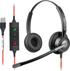 CallezヘッドセットUSB接続 マイク付き ダブルノイズキャンセリング PC用ヘッドホン 有線 両耳 高性能マイク付き ENC機能 着信応答/終話 音量調節 ミュート機能 350°回転 左右両対応 超軽量 超快適 クリアな通話 テレワー