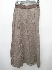 ◇ ⊇ natural couture ヘリンボーン 膝下丈 フレア ニット スカート サイズF ブラウン アイボリー系 レディース P  【1409090049903】のサムネイル