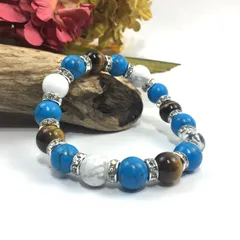 タイガーアイ×ハウライト×ターコイズ パワーストーンブレス 10mm（シルバー）メンズ・レディース 男性・女性 数珠ブレス 開運   [c]