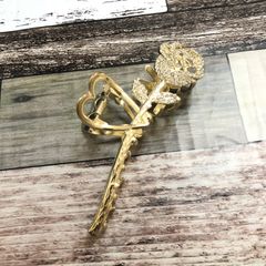 ゴールド ラインストーン ローズ バンスクリップ バラ