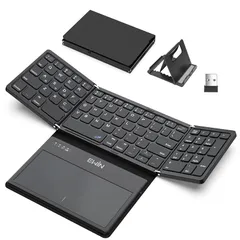 【在庫限り】キーボード ワイヤレス 折り畳み bluetoothとusb無線両対応 EWiN 大きいトラックパッドとテンキー付き フルサイズ ブルートゥース keyboard 4台までのデバイスと接続可能 ios mac win android対応 英語配列 