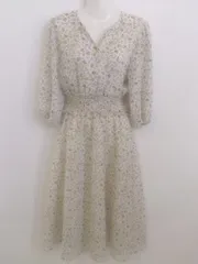 ◇ w closet ダブルクローゼット 花柄 七分袖 ロング ワンピース サイズF オフホワイト系 マルチ レディース P  【1210120005734】