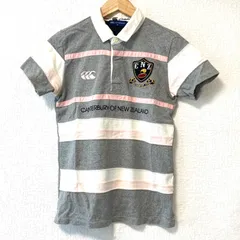 (^w^)b CANTERBURY カンタベリー ハーフボタン 半袖 ポロシャツ コットン100% ボーダー柄 カジュアル トップス ラガー ゴルフ golf グレー×ホワイト×ピンク レディース 女性 サイズM