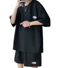 2XL_#1030:ブラック [Poperdision] 夏服 メンズ Tシャツ 半袖 上下 セット 大きいサイズ ゆったり おしゃれ ジャージ 上下 スウェット 服 トップス ハーフパンツ ショート パンツ アップ 無地 快適 スポーツウェア セットアップb