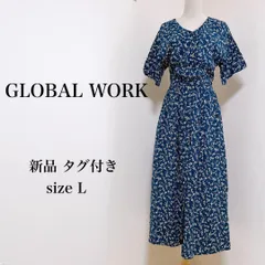 【新品】GLOBAL WORK  グローバルワーク シャツ ワンピース ロング 花柄 ブルー L 古着 匿名配送 送料無料 レディース   【3-17】