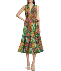 【送料無料】 ギブソンアンドラティマー レディース ワンピース トップス Floral Printed Tiered Sleeveless Surplice V-Neck Tie Waist Wrap Midi Dress Tropical