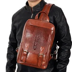 牛革メンズ レザーバッグ クロコダイル型押し ボディーバッグ 2WAY バッグパック リュックサック 大容量 多機能