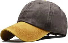 Capprecier キャップ 帽子 無地 メンズ レディース バイカラー 調節可能 春 夏 秋 冬 オールシーズン UVカット 日除け 紫外線対策 カジュアル おしゃれ ファッション 男女兼用 コットン(イエロー/ブラウン,  60.0 cm)