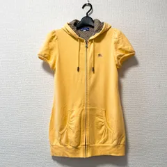 BURBERRY BLUE LABEL バーバリーブルーレーベル ジップアップ パーカー ノバチェック イエロー 黄色 ロゴ刺繍 半袖 レディース サイズ38 M相当 Y2K グランジ 平成ギャル Archive 00s