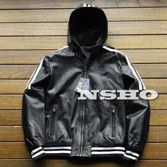 希少モデル シープスキン・アームライン メンズ フード付き スタジャン イタリアンレザー  本革ジャケット 羊革