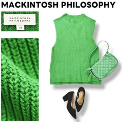 【アースカラー】 マッキントッシュ フィロソフィー MACKINTOSH PHILOSOPHY ノースリーブ 畔編み サマーニット 38 グリーン レディース ♪