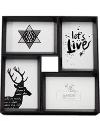 ハガキ・ポストカード_黒1点 upFRAME 写真立て 複数枚 おしゃれ 4枚 壁掛け 卓上 フォトフレーム 多面 木製 (ハガキ・ポストカード, 黒1点)