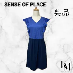 SENSE OF PLACE  センスオブプレイス ワンピース ブルー&ネイビー 袖フレア 膝丈スカート フリーサイズ