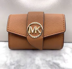 【美品】Michael Kors 三つ折り ミニ財布 MKロゴ 金具 キャメル レザー コンパクト