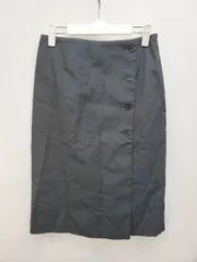 ◇ NATURAL BEAUTY BASIC ナチュラルビューティー シンプル 無地 膝下 ラップ巻き スカート サイズL ネイビー レディース P  【1403180006692】