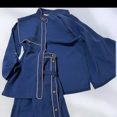 伊太利屋 スカートセットアップ デニム風 ボタンダウン ロゴ刺繍入 7号 S 青