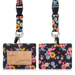 【新着商品】レディース 学生 首掛け ネックストラップ付き ICカード 通勤 学生証 社員証 定期入れ 軽量 通学 薄型 パスケース PUレザー 花柄 両面 横型 ネームホルダー (ピンク) おしゃれ IDカードホルダー Boshiho