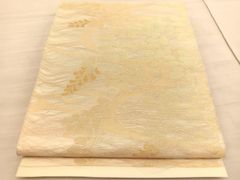 高級 名古屋帯 正絹 六通柄 兎紋様 唐織 クリーム 西陣織 小紋 付け 