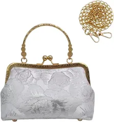 ルナリ 母の日 ハンドバッグ ショルダーバッグ 2way がま口 パーティバッグ 結婚式 フォーマル 手提げ クラッチバッグ( シルバー)