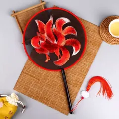うちわ　両面刺繍　ししゅう　上品　扇子　花柄　団扇　和装　浴衣　花火大会　踊り　赤い九尾の狐