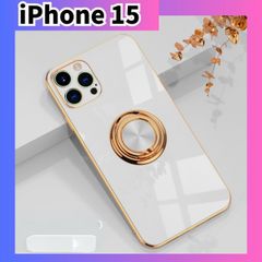 iPhone15 ケース リング ピクセル  アイフォン　推し色　背中リング　ふちどり　韓国　おしゃれ　かっこいい　かわいい　ゴールド　高級感