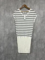 美品 CECIL McBEE セシルマクビー タグ付き ボーダー ニット タイト Iライン ワンピース sizeM/白 ■◆ レディース