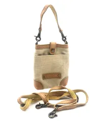 ■美品■BURBERRY BLUE LABEL  バーバリーブルーレーベル　ポシェット　ミニバッグ　2way  キャンバス×レザー　ベージュ×ブラウン　ロゴプレート　三陽商会　日本製　タグあり　斜めがけ　クロスボディ