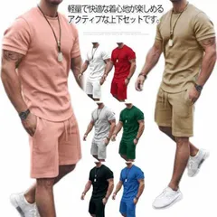 2点セット 吸汗 スウェット 半ズボン セットアップ 速乾 ジャージ 上下セット メンズ トップス 短パン ショートパンツ 通気性 部屋着 伸縮性 大きいサイズ 半袖Tシャツ カジュアル 夏服 ス s4NH136