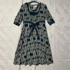 ダマスク柄オリエンタルワンピース　Mくらい　ペチコート付き　緑　ウエストリボン レース