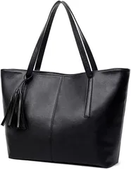 CLeDeL（クレーデル） レディース レザーショルダーバッグ トートバッグ 肩掛け 鞄 かばん ワンショルダー シンプル カジュアル フォーマル 大容量 通勤 通学 ビジネス A4サイズ対応 PUレザー(ブラック)